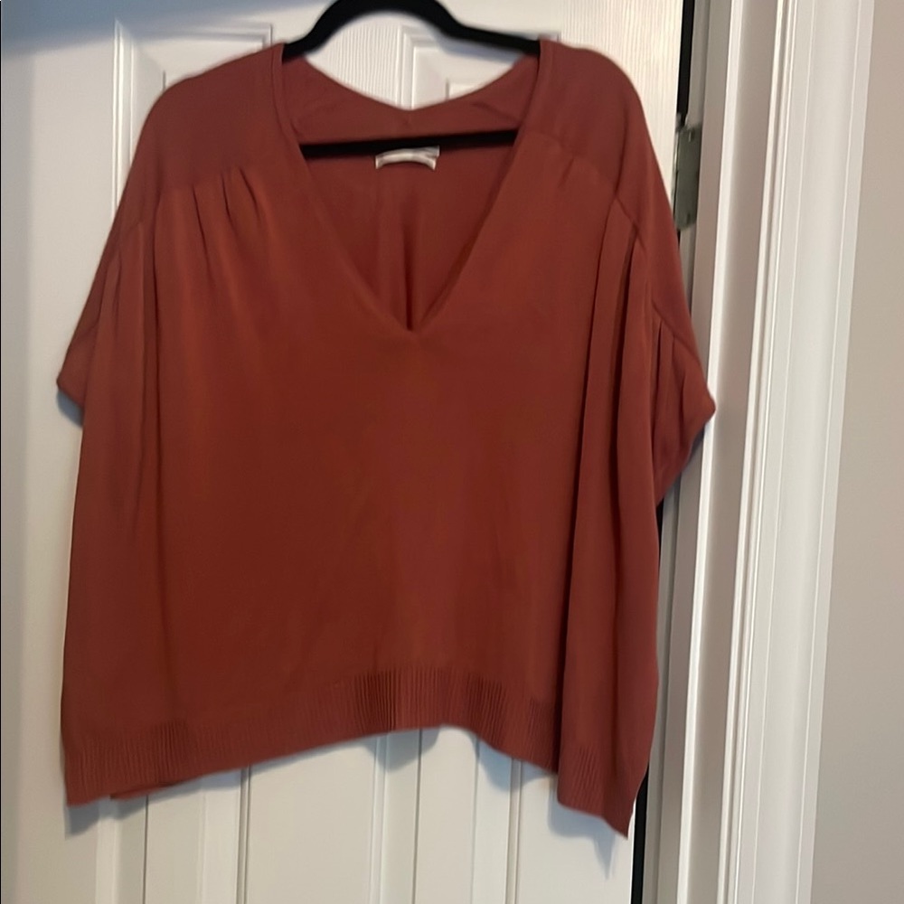 Anthropologie Brown and Orange Boxy Blouse